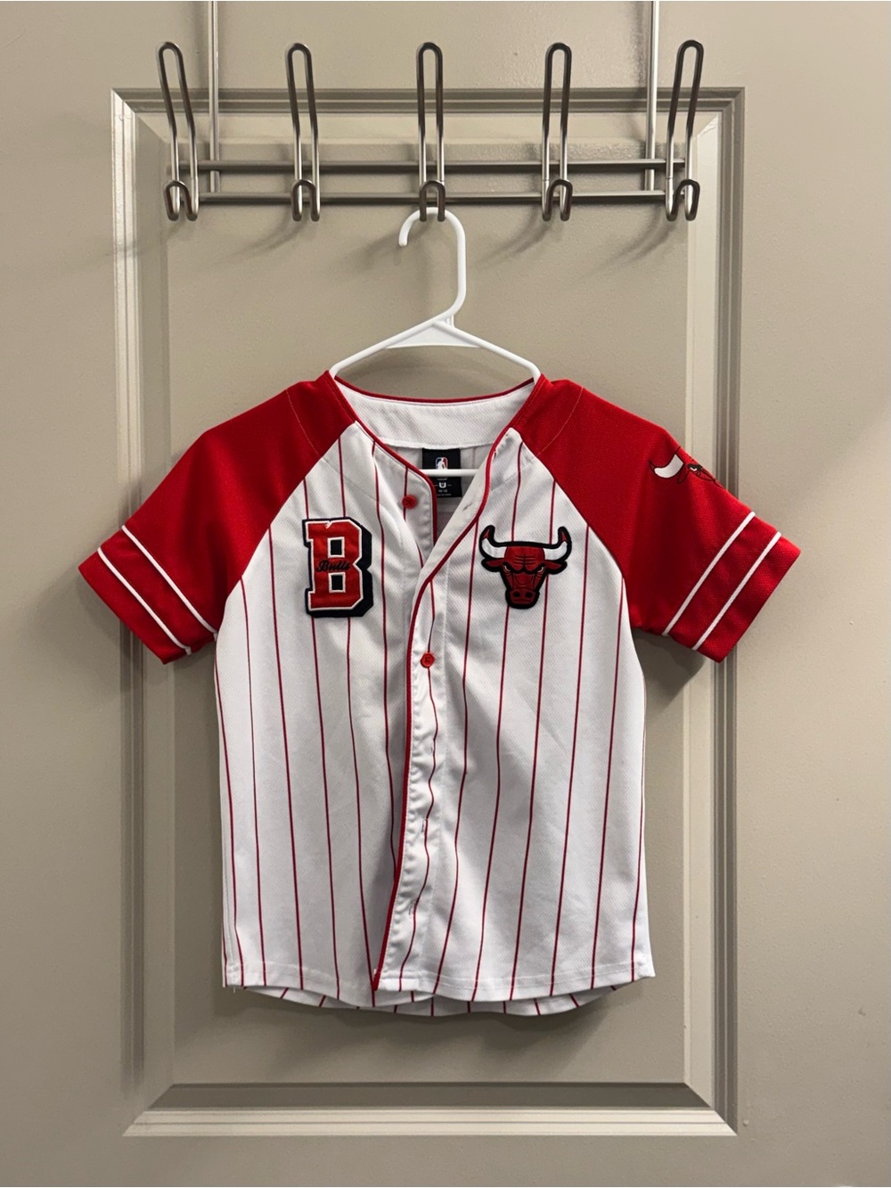 NBA Kids Pinstripe Bulls Baseball Jersey - Red/White